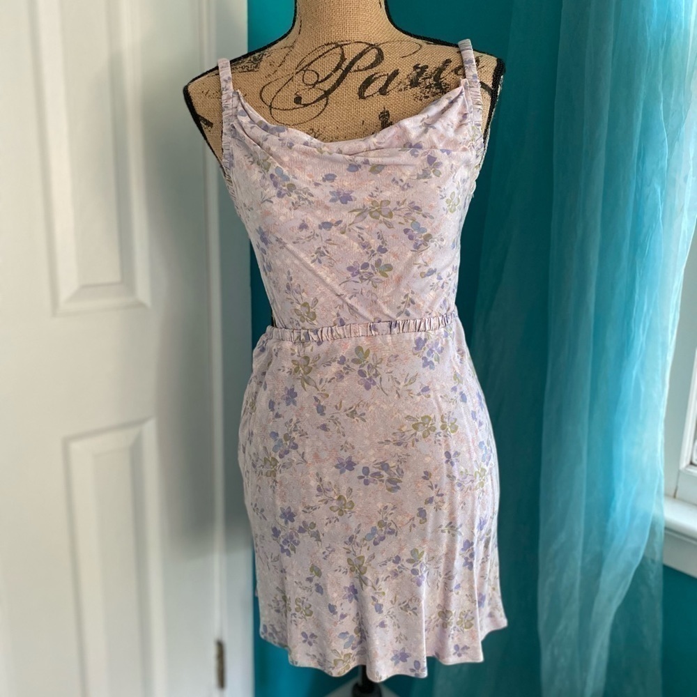 Sky to Moon NEW Women’s Medium Purple Floral Flounce Tie Back Mini Dress NWT